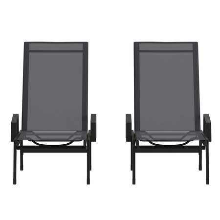 Flash Furniture Black/Black Adjustable Chaise Lounge with Arms, 2PK 2-JJ-LC323-BLK-BLK-GG